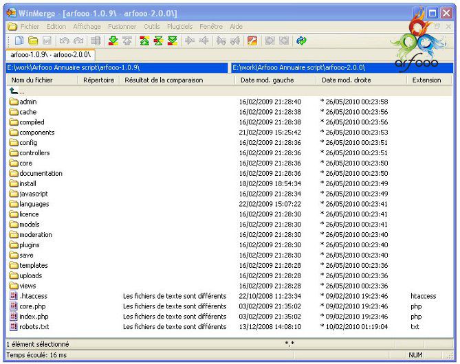 WinMerge: comparing two files